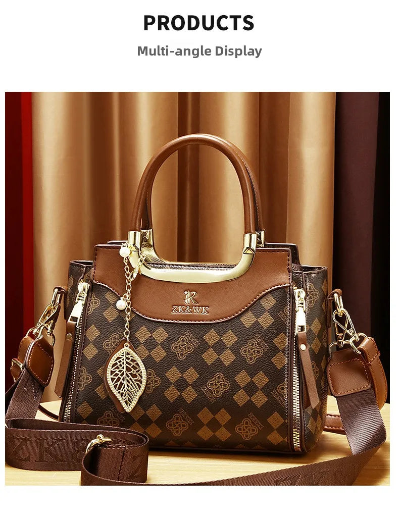 2025 new fashion casual printed ladies handbag urban minimalist style pu material tote bag medium size zipper opening polyest...