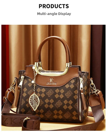 2025 New Fashion Casual Printed Ladies Handbag Urban Minimalist Style PU Material Tote Bag Medium Size Zipper Opening Polyest...