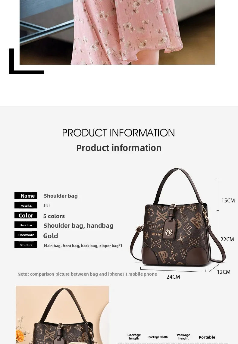 casual large capacity women's bucket handbag street style pu material tote bag single shoulder satchel fashionable everyday a...