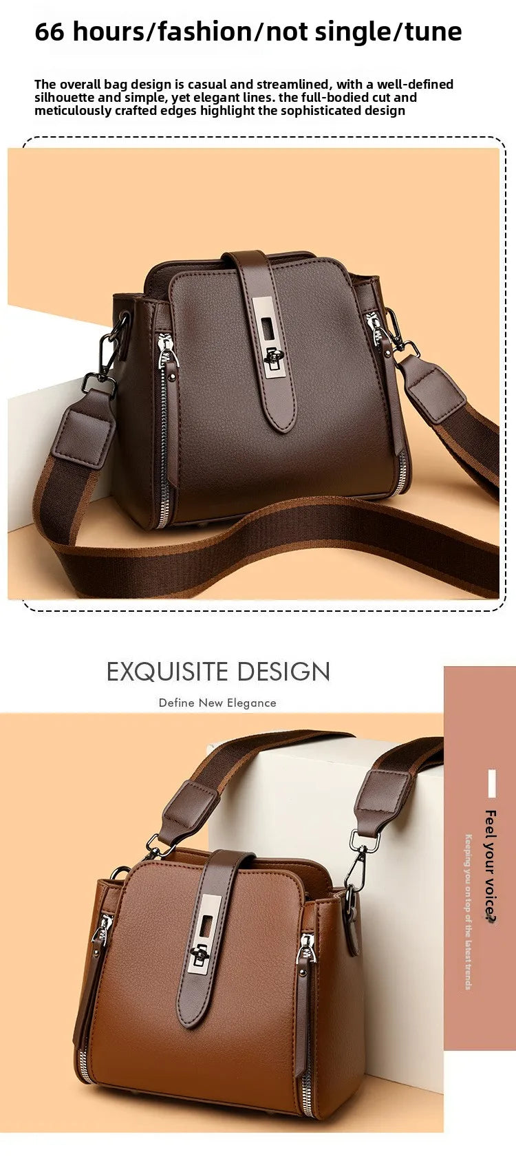 high-end bucket bag three-layer practical crossbody soft leather shoulder bag for women going to work stylish mom bag