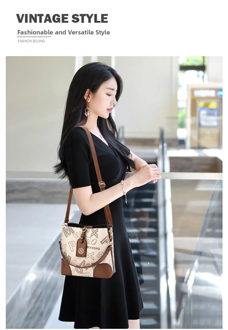 casual large capacity women's bucket handbag street style pu material tote bag single shoulder satchel fashionable everyday a...