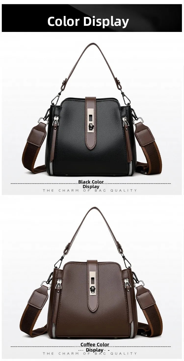 high-end bucket bag three-layer practical crossbody soft leather shoulder bag for women going to work stylish mom bag