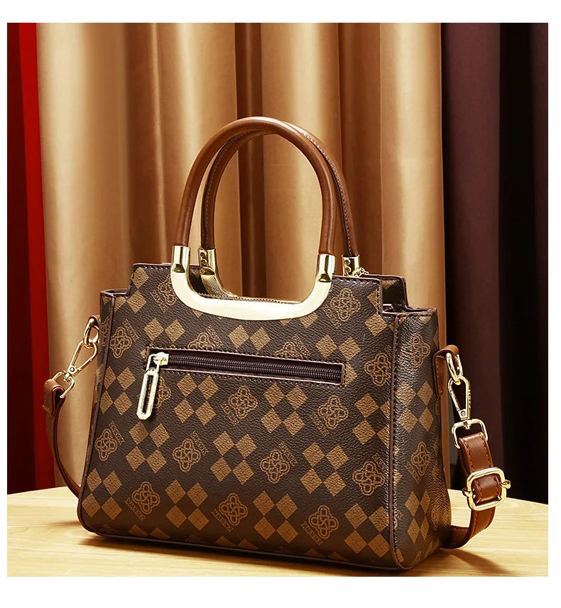 2025 new fashion casual printed ladies handbag urban minimalist style pu material tote bag medium size zipper opening polyest...