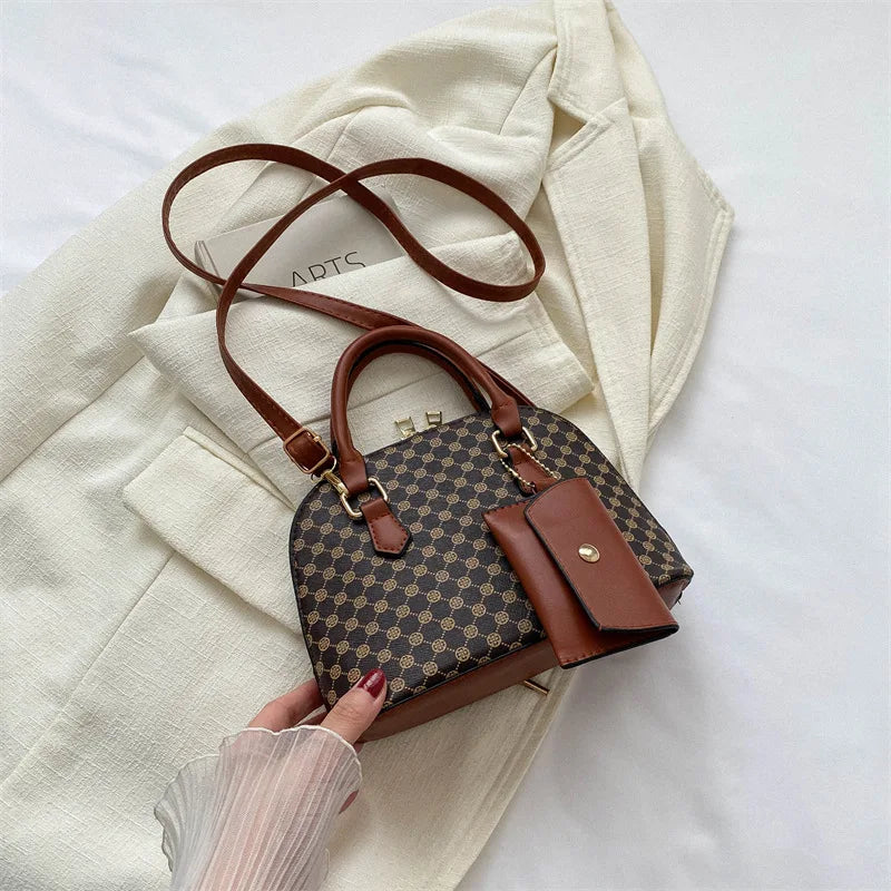 luxury shell fashion women's handbag simple shoulder bag plaid print crossbody bag with mini purse