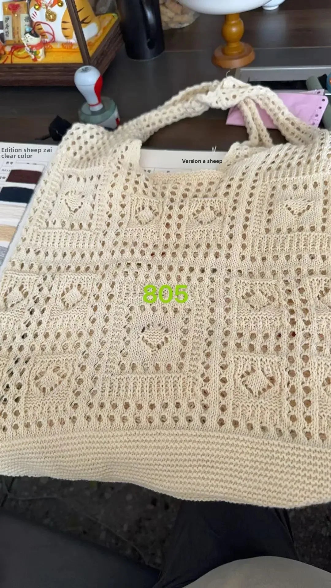 retro hollow knitted large capacity women's shopping bag tote single shoulder rope bag soft polyester fiber open door design