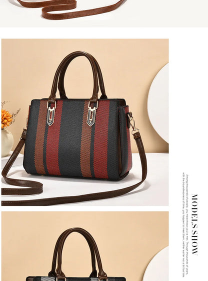 Large Capacity Mother-Child Handbag Fashion Color Block Women's Crossbody Shoulder Bag Tote Bag Commuter Business PU Bag