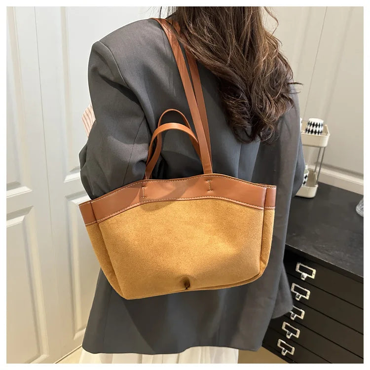 retro large capacity shopping bag tote bag single shoulder bag handbag simple design casual travel bucket shape magnetic buckle