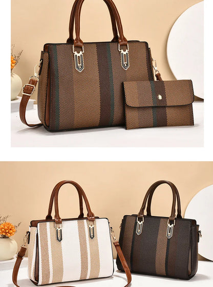 Large Capacity Mother-Child Handbag Fashion Color Block Women's Crossbody Shoulder Bag Tote Bag Commuter Business PU Bag