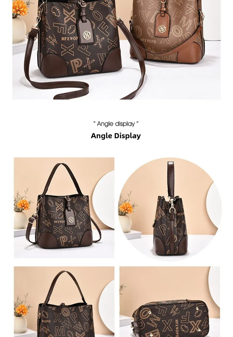 casual large capacity women's bucket handbag street style pu material tote bag single shoulder satchel fashionable everyday a...