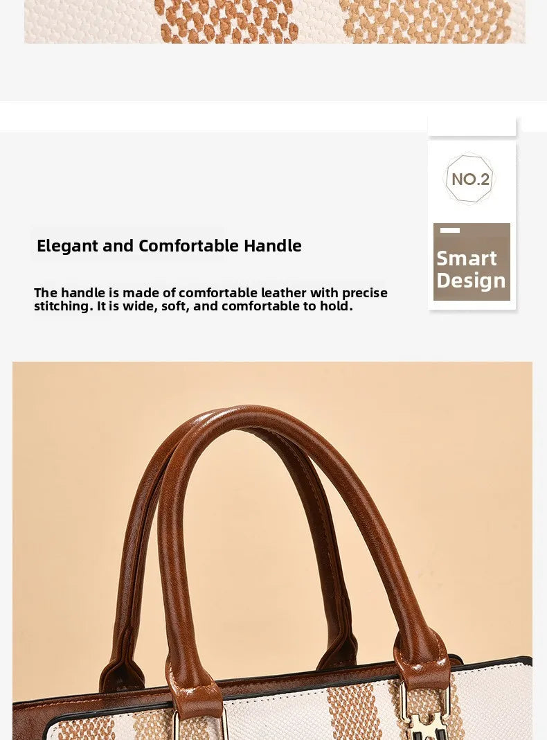 large capacity mother-child handbag fashion color block women's crossbody shoulder bag tote bag commuter business pu bag