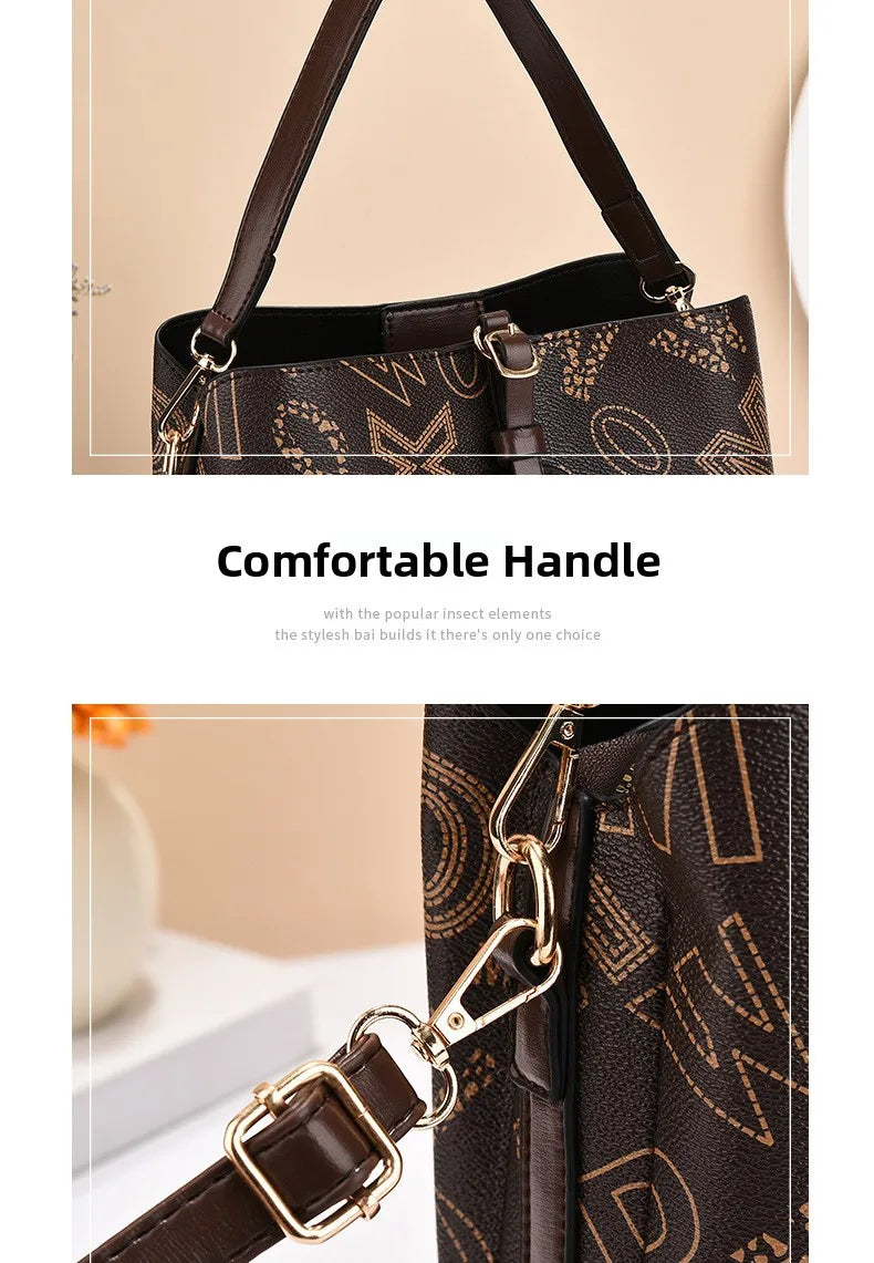 casual large capacity women's bucket handbag street style pu material tote bag single shoulder satchel fashionable everyday a...