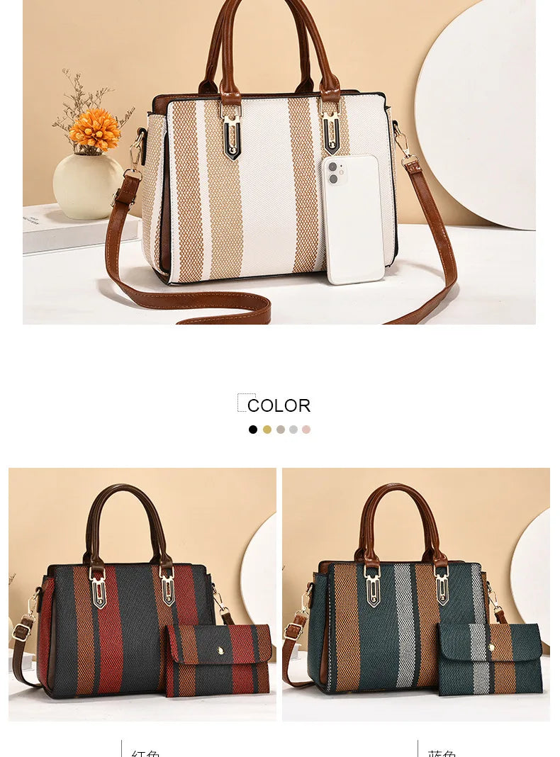 large capacity mother-child handbag fashion color block women's crossbody shoulder bag tote bag commuter business pu bag