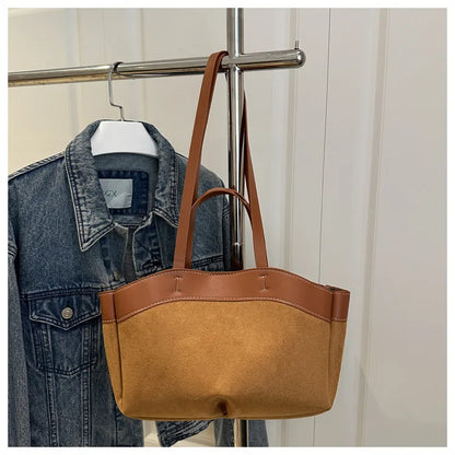 Retro Large Capacity Shopping Bag Tote Bag Single Shoulder Bag Handbag Simple Design Casual Travel Bucket Shape Magnetic Buckle