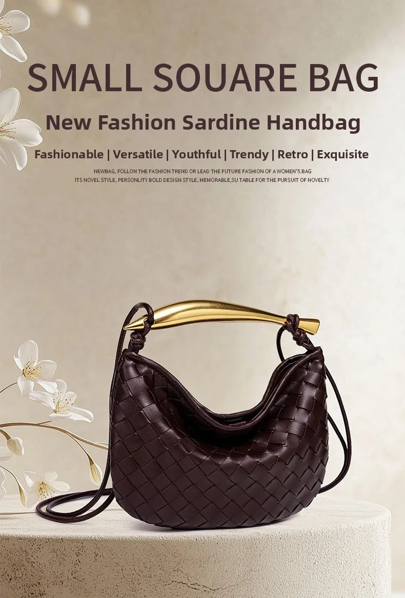 cute mini sardine basket weave handbag women's fashion cross-border style pu material shell shape magnetic buckle soft