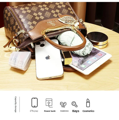 2025 New Fashion Casual Printed Ladies Handbag Urban Minimalist Style PU Material Tote Bag Medium Size Zipper Opening Polyest...