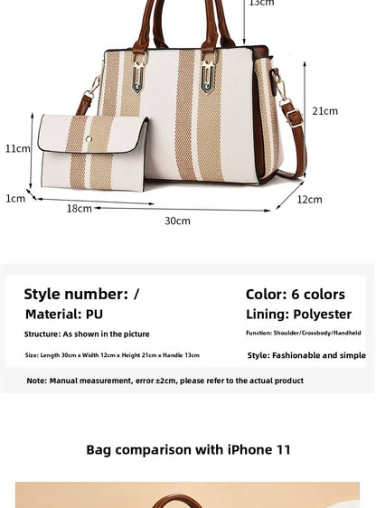 Large Capacity Mother-Child Handbag Fashion Color Block Women's Crossbody Shoulder Bag Tote Bag Commuter Business PU Bag