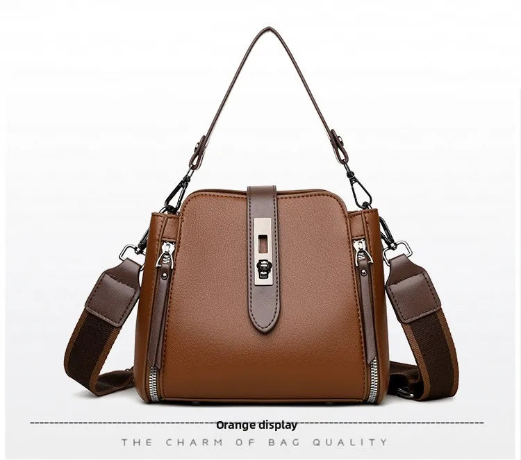 high-end bucket bag three-layer practical crossbody soft leather shoulder bag for women going to work stylish mom bag
