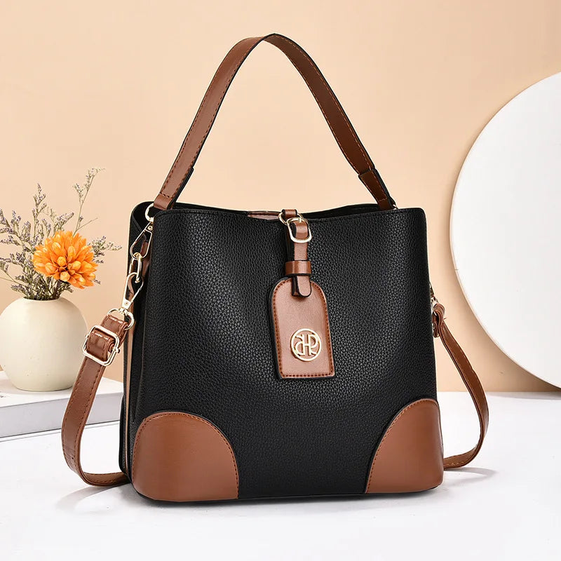 casual large capacity women's bucket handbag street style pu material tote bag single shoulder satchel fashionable everyday a...