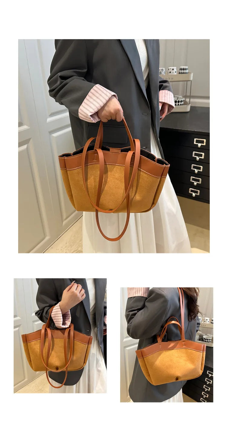 retro large capacity shopping bag tote bag single shoulder bag handbag simple design casual travel bucket shape magnetic buckle