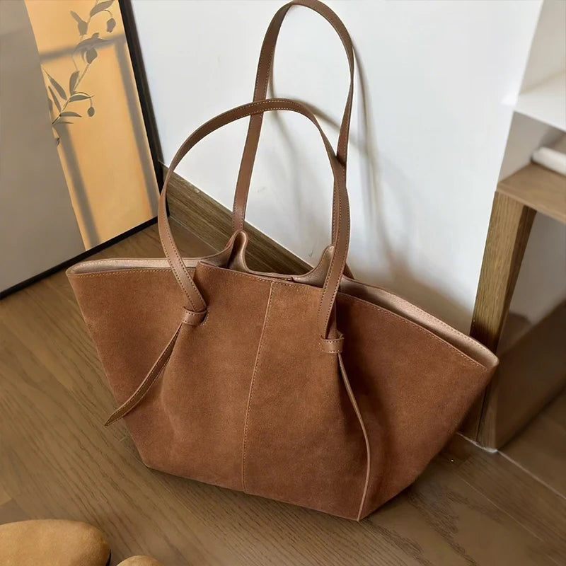 retro suede shoulder bag fashion large-capacity mother-and-child bag simple high-end wing-shaped bag commuter versatile tote bag