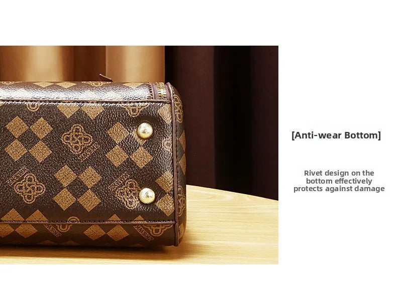 2025 new fashion casual printed ladies handbag urban minimalist style pu material tote bag medium size zipper opening polyest...