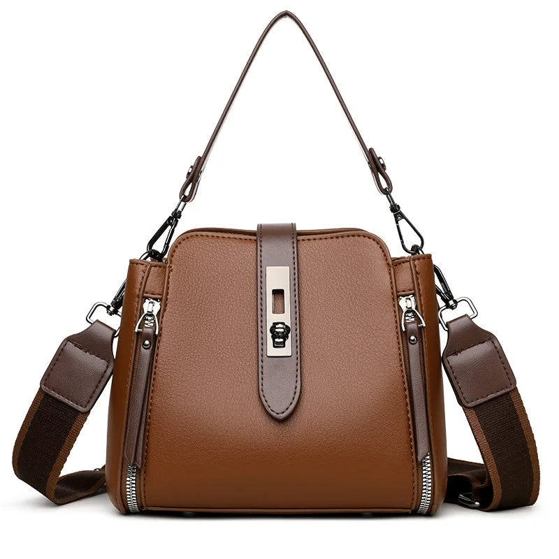 high-end bucket bag three-layer practical crossbody soft leather shoulder bag for women going to work stylish mom bag