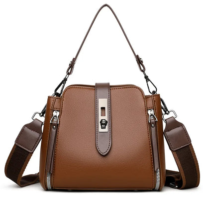 High-End Bucket Bag Three-Layer Practical Crossbody Soft Leather Shoulder Bag for Women Going to Work Stylish Mom Bag