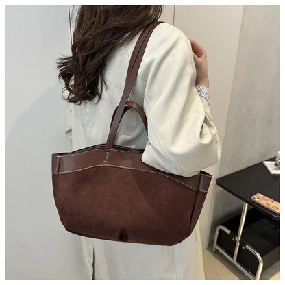 Retro Large Capacity Shopping Bag Tote Bag Single Shoulder Bag Handbag Simple Design Casual Travel Bucket Shape Magnetic Buckle