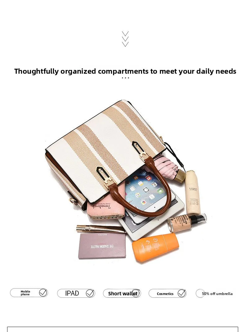 large capacity mother-child handbag fashion color block women's crossbody shoulder bag tote bag commuter business pu bag