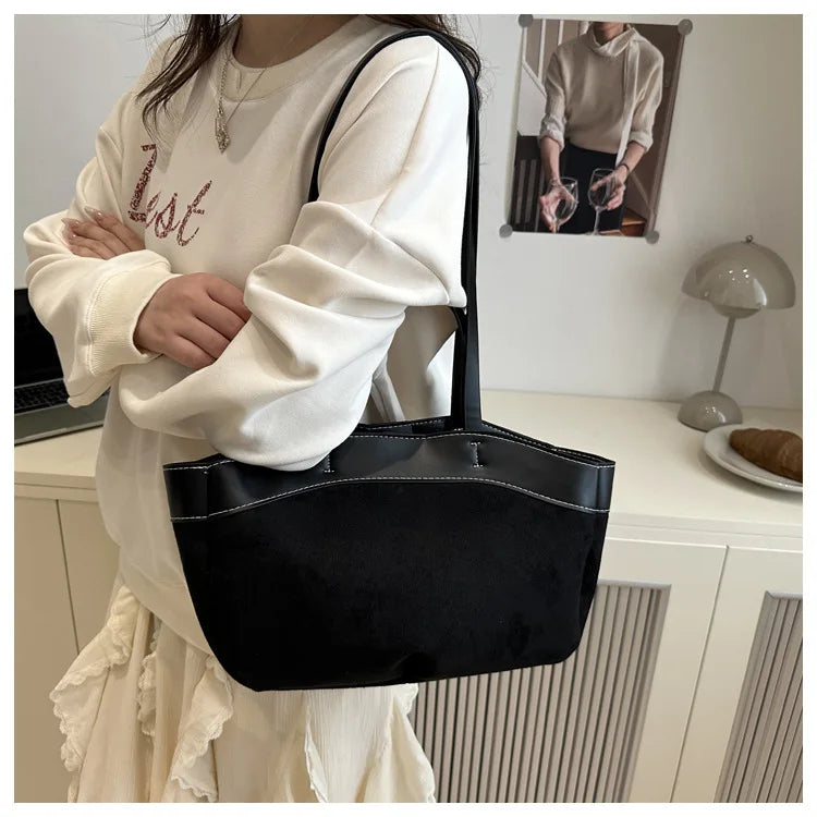 retro large capacity shopping bag tote bag single shoulder bag handbag simple design casual travel bucket shape magnetic buckle