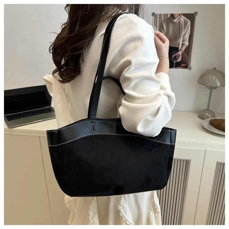 retro large capacity shopping bag tote bag single shoulder bag handbag simple design casual travel bucket shape magnetic buckle
