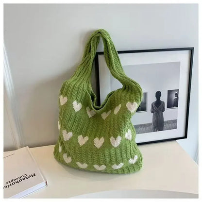Retro Hollow Knitted Large Capacity Women's Shopping Bag Tote Single Shoulder Rope Bag Soft Polyester Fiber Open Door Design