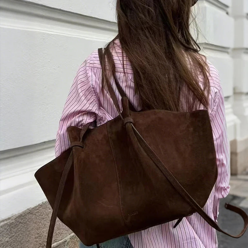 retro suede shoulder bag fashion large-capacity mother-and-child bag simple high-end wing-shaped bag commuter versatile tote bag