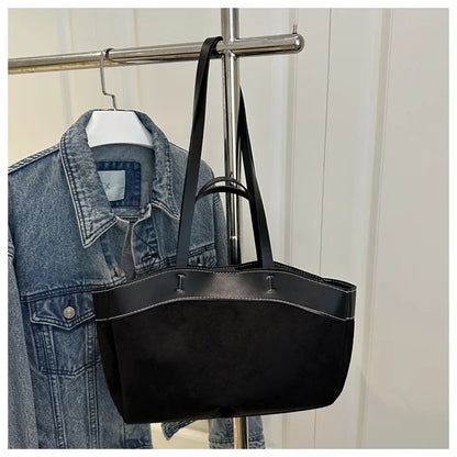 Retro Large Capacity Shopping Bag Tote Bag Single Shoulder Bag Handbag Simple Design Casual Travel Bucket Shape Magnetic Buckle