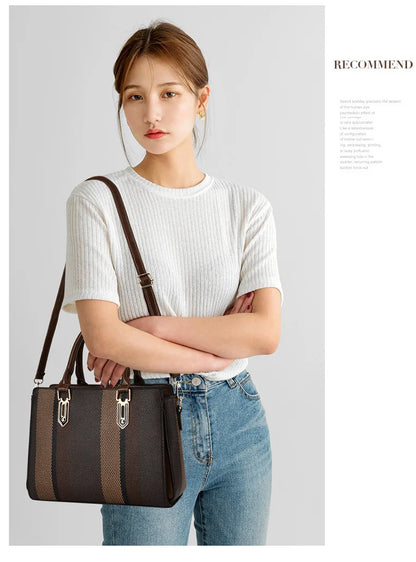 Large Capacity Mother-Child Handbag Fashion Color Block Women's Crossbody Shoulder Bag Tote Bag Commuter Business PU Bag