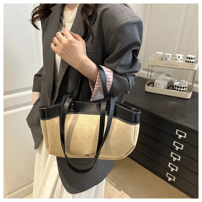 Retro Large Capacity Shopping Bag Tote Bag Single Shoulder Bag Handbag Simple Design Casual Travel Bucket Shape Magnetic Buckle