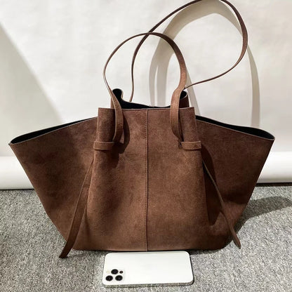 Retro Suede Shoulder Bag Fashion Large-capacity Mother-and-child Bag Simple High-end Wing-shaped Bag Commuter Versatile Tote Bag