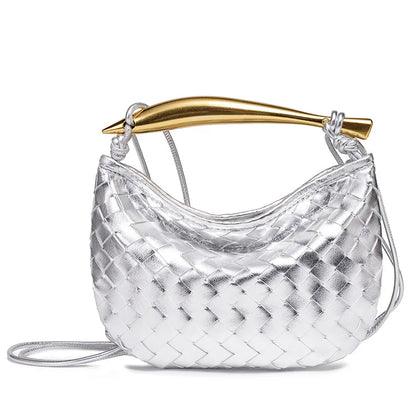 Cute Mini Sardine Basket Weave Handbag Women's Fashion Cross-Border Style PU Material Shell Shape Magnetic Buckle Soft