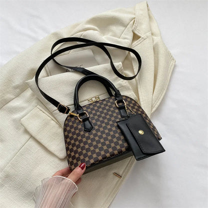 Luxury Shell Fashion Women's Handbag Simple Shoulder Bag Plaid Print Crossbody Bag with Mini Purse