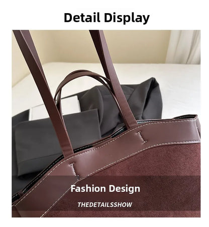 Retro Large Capacity Shopping Bag Tote Bag Single Shoulder Bag Handbag Simple Design Casual Travel Bucket Shape Magnetic Buckle
