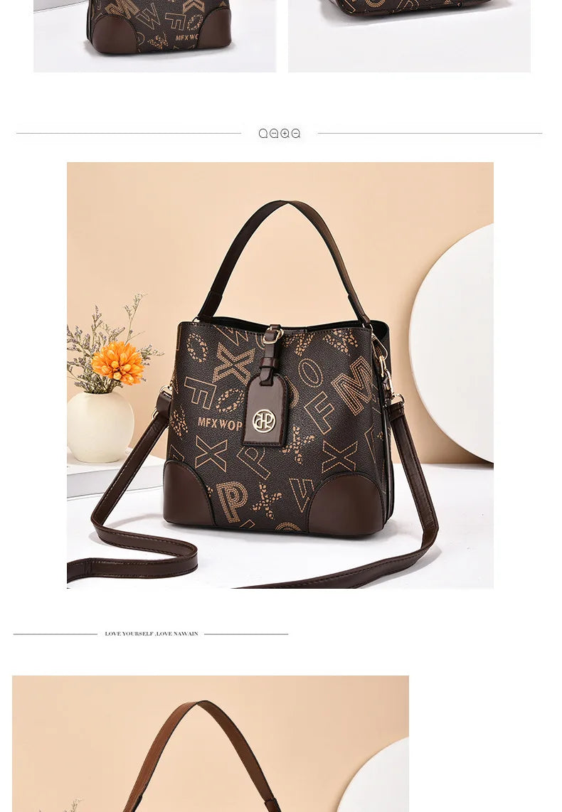 casual large capacity women's bucket handbag street style pu material tote bag single shoulder satchel fashionable everyday a...