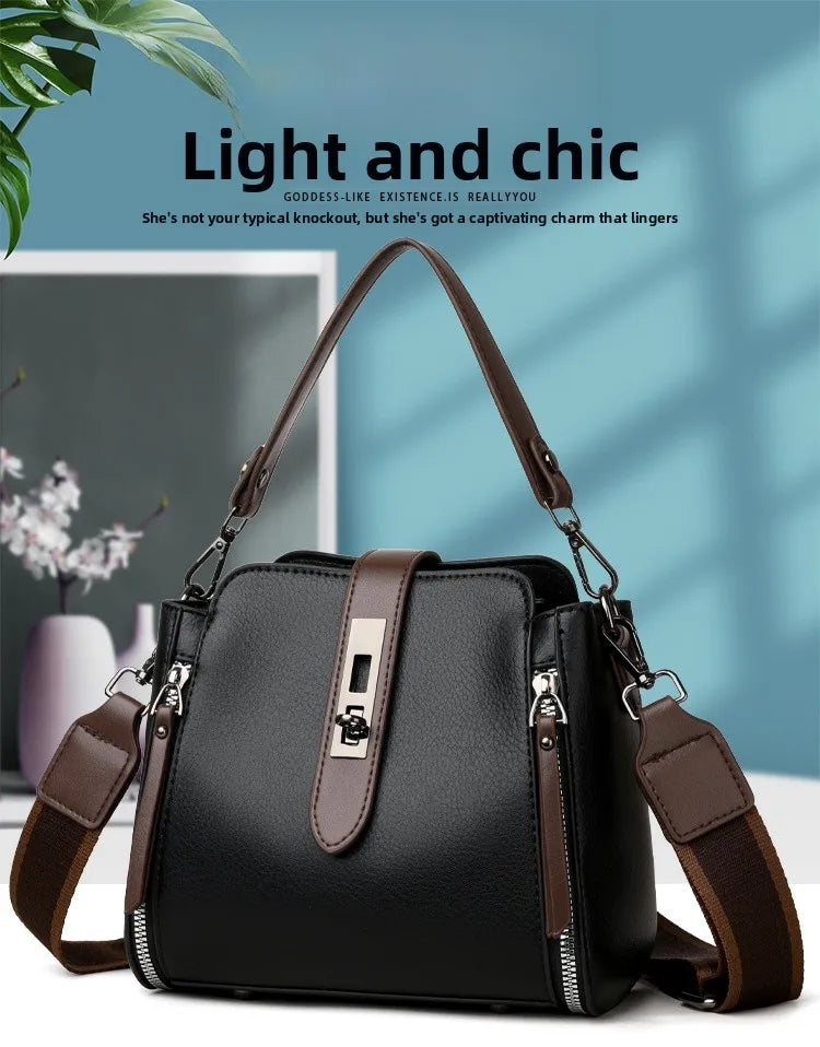 high-end bucket bag three-layer practical crossbody soft leather shoulder bag for women going to work stylish mom bag