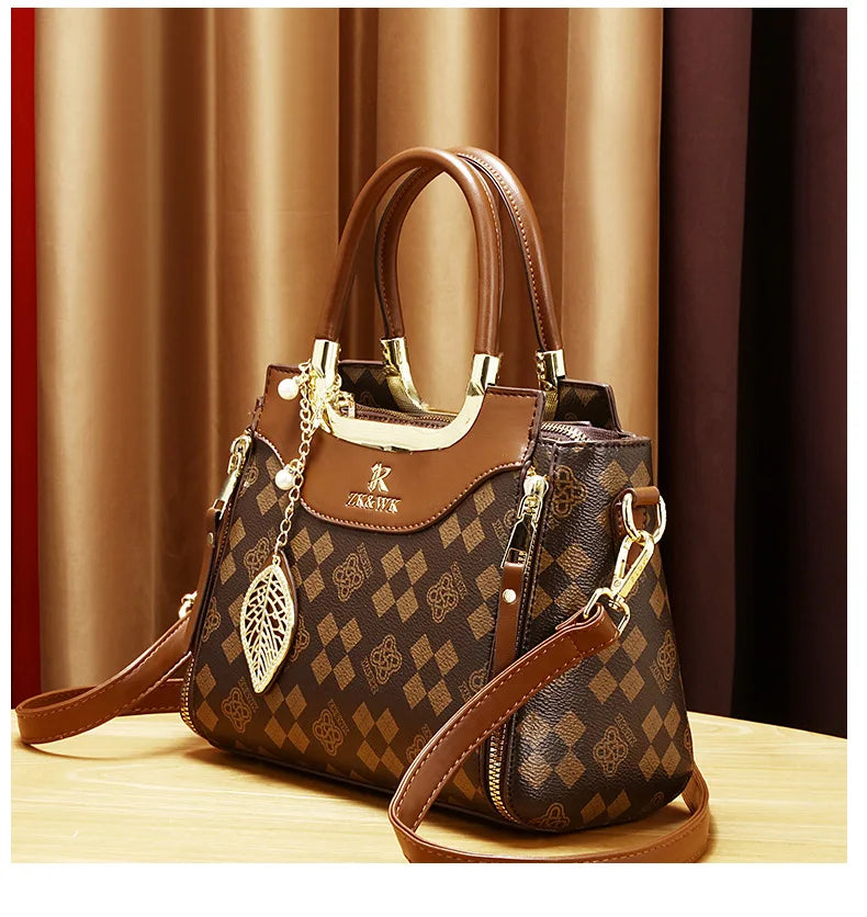 2025 new fashion casual printed ladies handbag urban minimalist style pu material tote bag medium size zipper opening polyest...