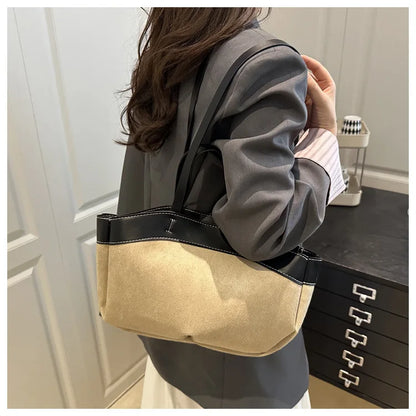 Retro Large Capacity Shopping Bag Tote Bag Single Shoulder Bag Handbag Simple Design Casual Travel Bucket Shape Magnetic Buckle