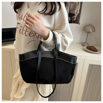 Retro Large Capacity Shopping Bag Tote Bag Single Shoulder Bag Handbag Simple Design Casual Travel Bucket Shape Magnetic Buckle
