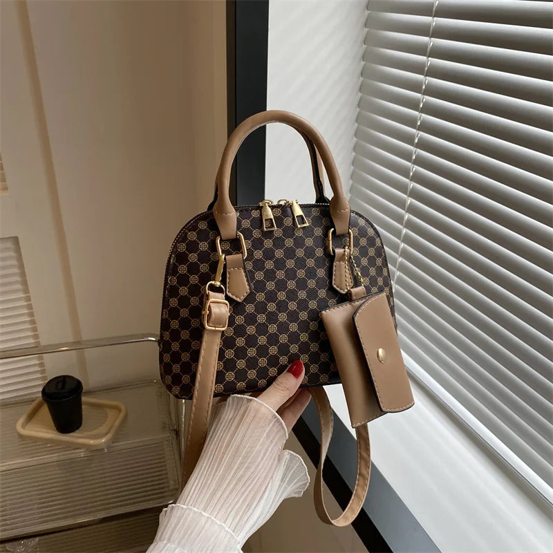 luxury shell fashion women's handbag simple shoulder bag plaid print crossbody bag with mini purse