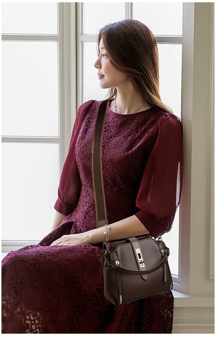 high-end bucket bag three-layer practical crossbody soft leather shoulder bag for women going to work stylish mom bag