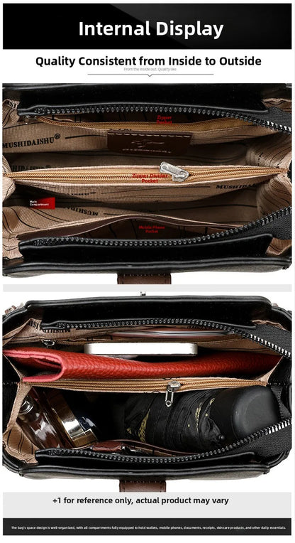 High-End Bucket Bag Three-Layer Practical Crossbody Soft Leather Shoulder Bag for Women Going to Work Stylish Mom Bag