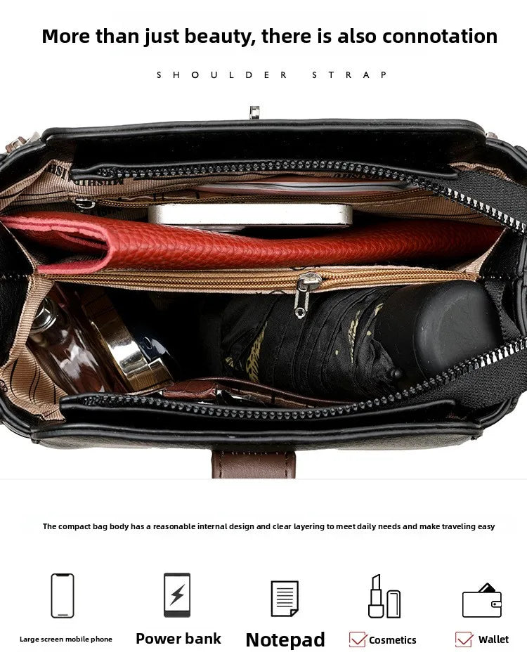 high-end bucket bag three-layer practical crossbody soft leather shoulder bag for women going to work stylish mom bag