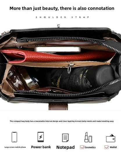 High-End Bucket Bag Three-Layer Practical Crossbody Soft Leather Shoulder Bag for Women Going to Work Stylish Mom Bag